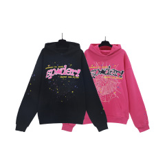Sp1der Hiphop Singer Young Thug Same Model Foam Letter  555555 Couple Hoodie Pink Jacket