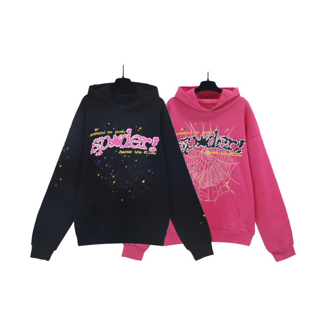 Sp1der Hiphop Singer Young Thug Same Model Foam Letter  555555 Couple Hoodie Pink Jacket