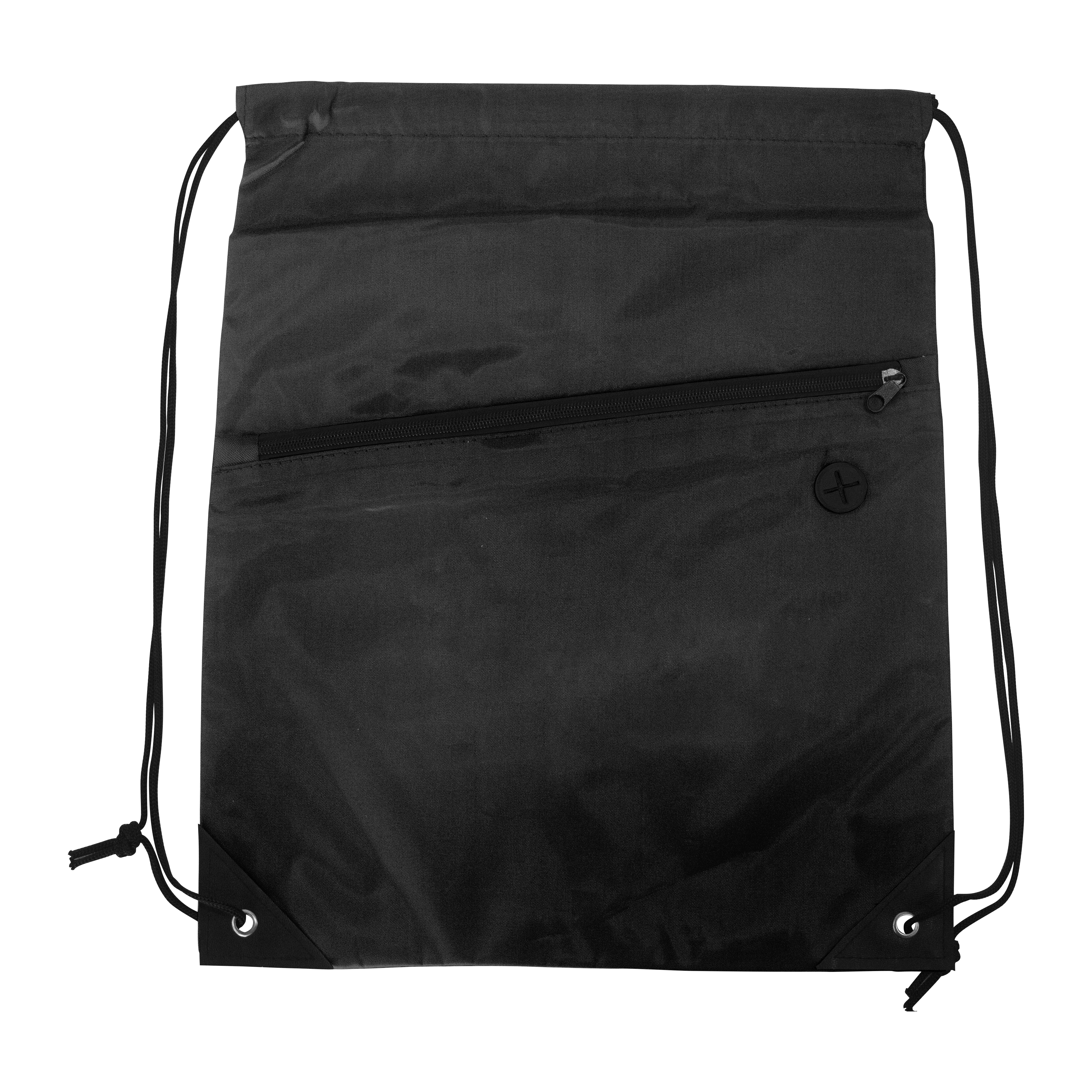 Polyester Drawstring Backpack w/ Front Zipper Pocket