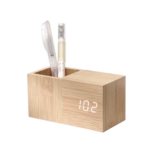 Digital Wooden LED Alarm Clock with Pen Holder