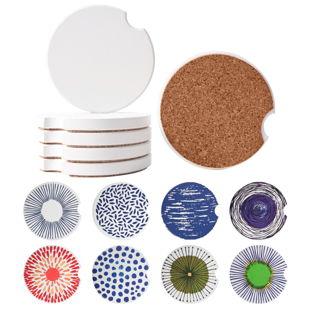 Absorbent Ceramic Stone Car Coaster w/Cork Base
