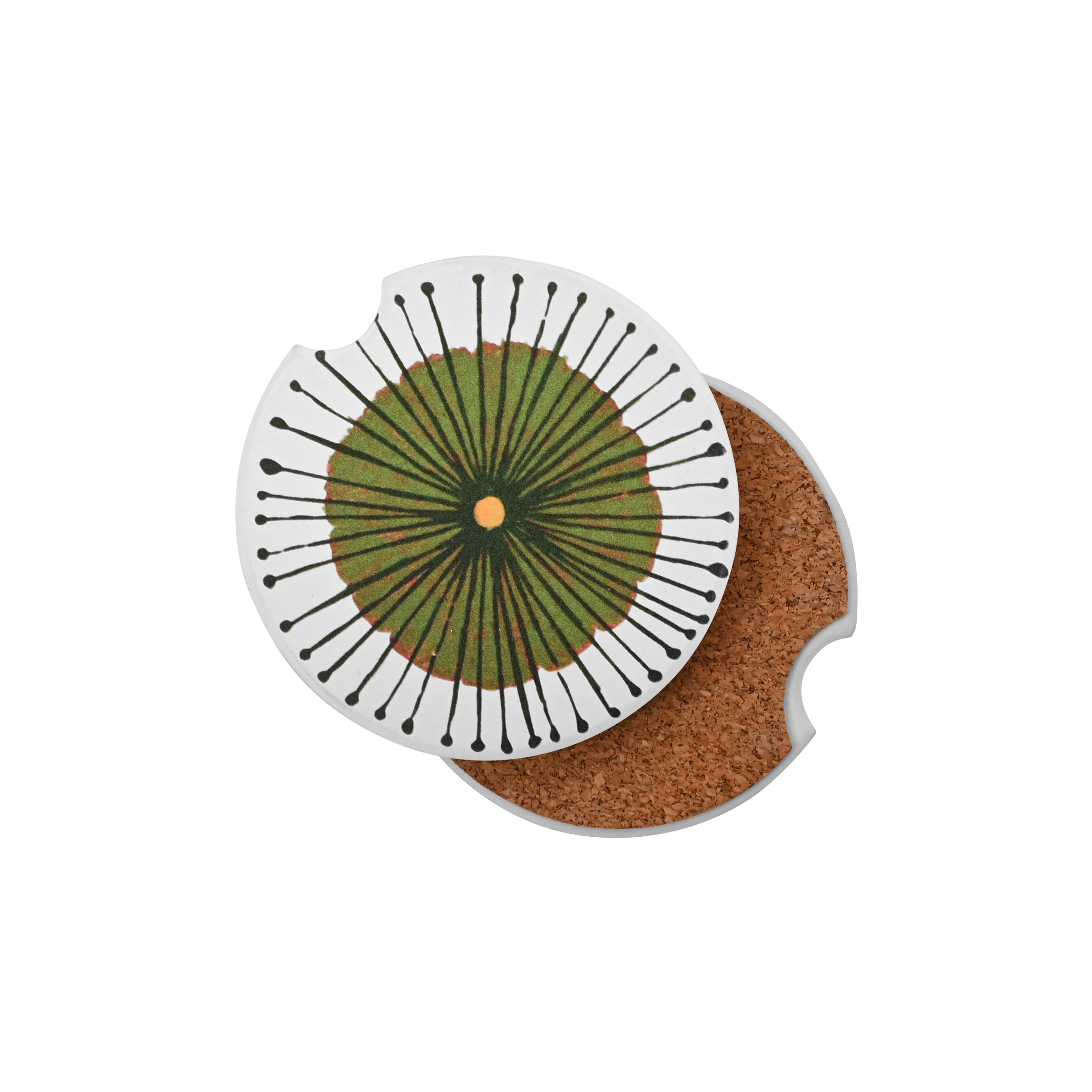 Absorbent Ceramic Stone Car Coaster w/Cork Base