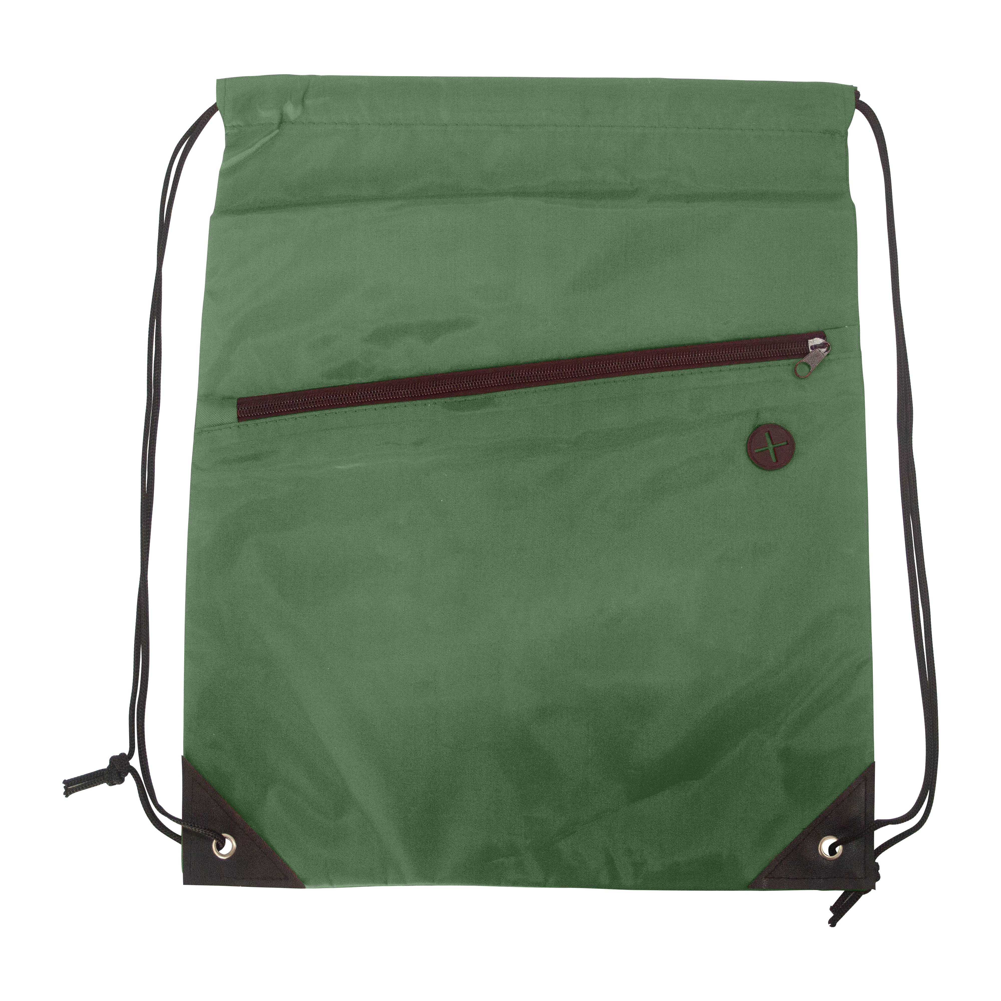 Polyester Drawstring Backpack w/ Front Zipper Pocket