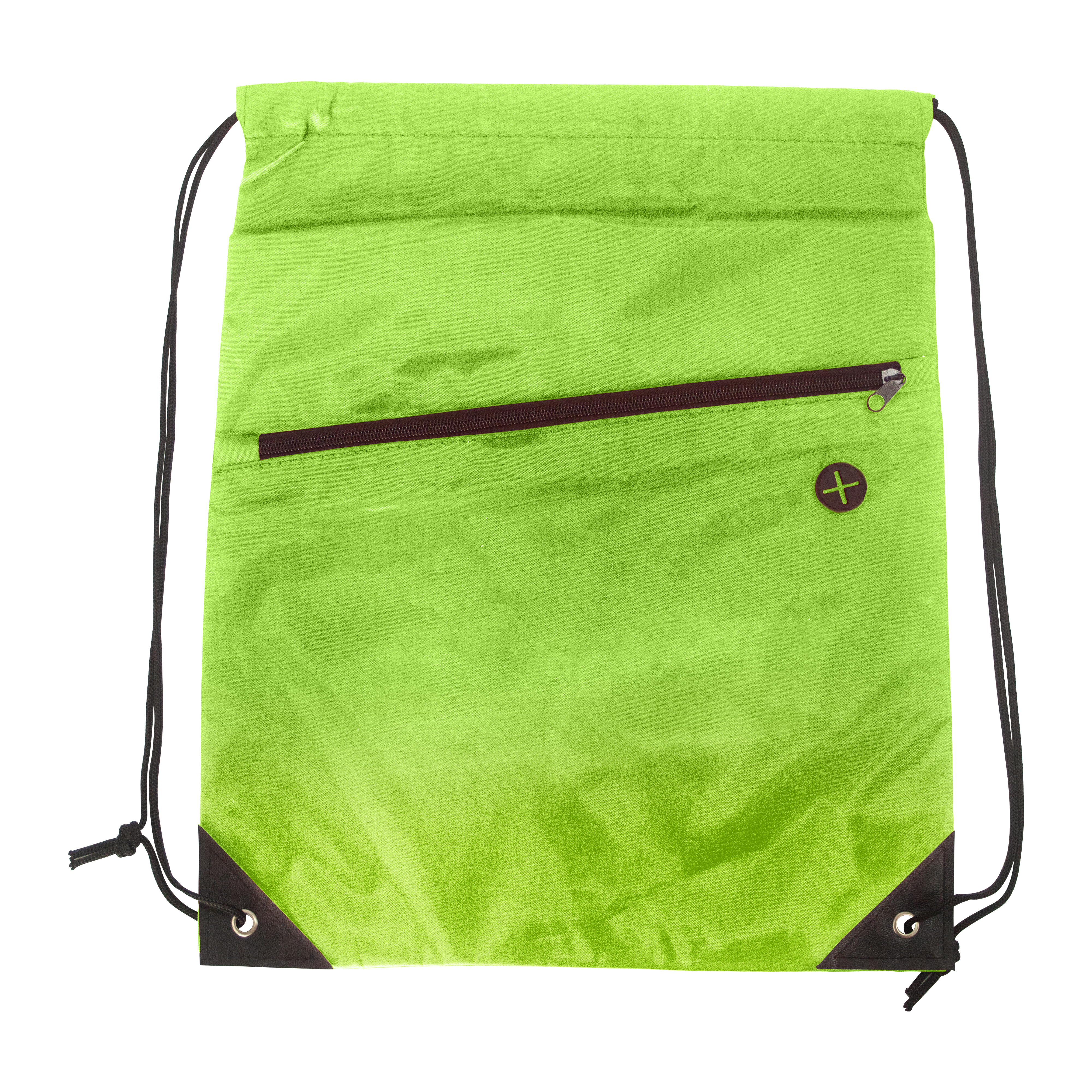 Polyester Drawstring Backpack w/ Front Zipper Pocket