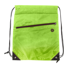 Polyester Drawstring Backpack w/ Front Zipper Pocket