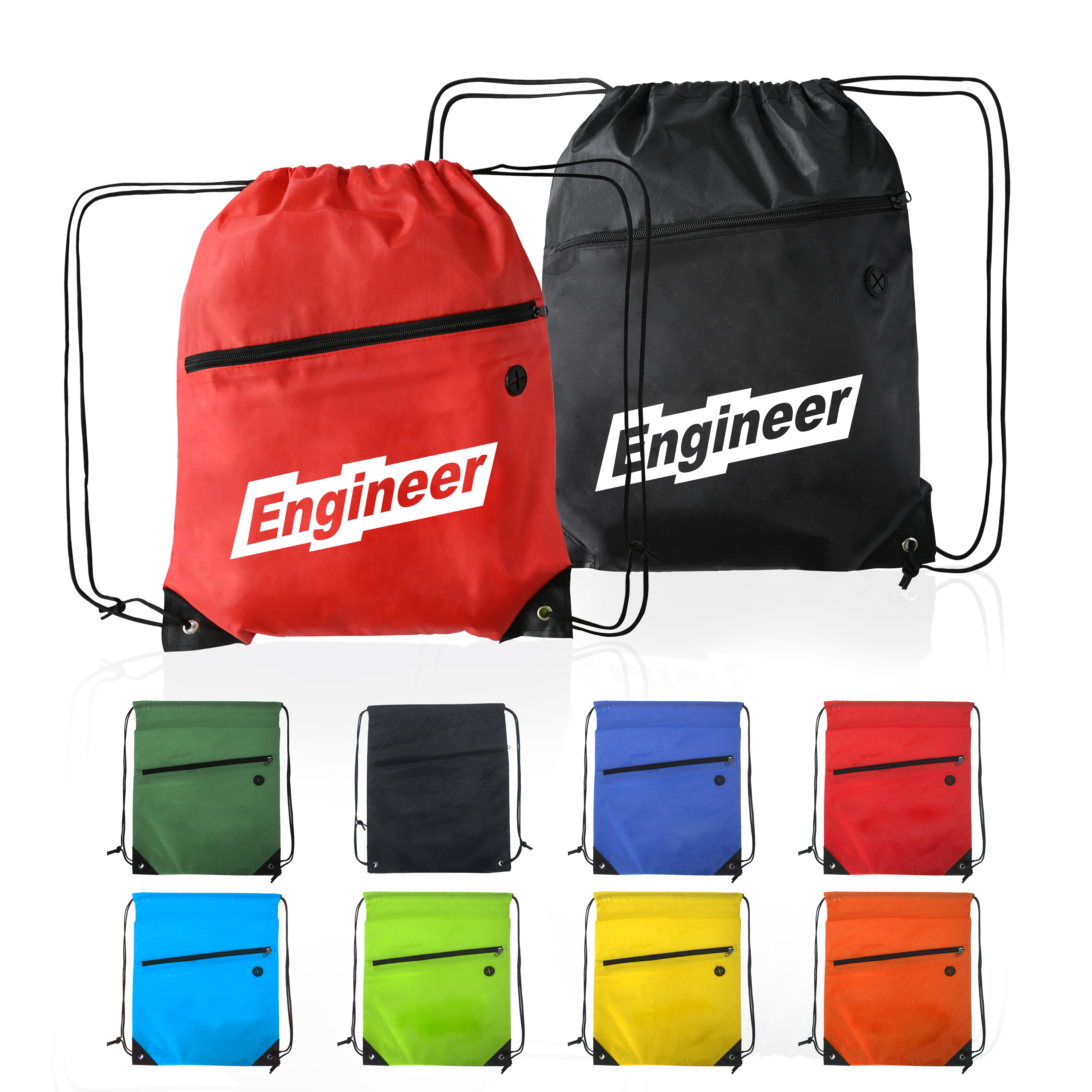 Drawstring Backpack w/Front Zipper Pocket