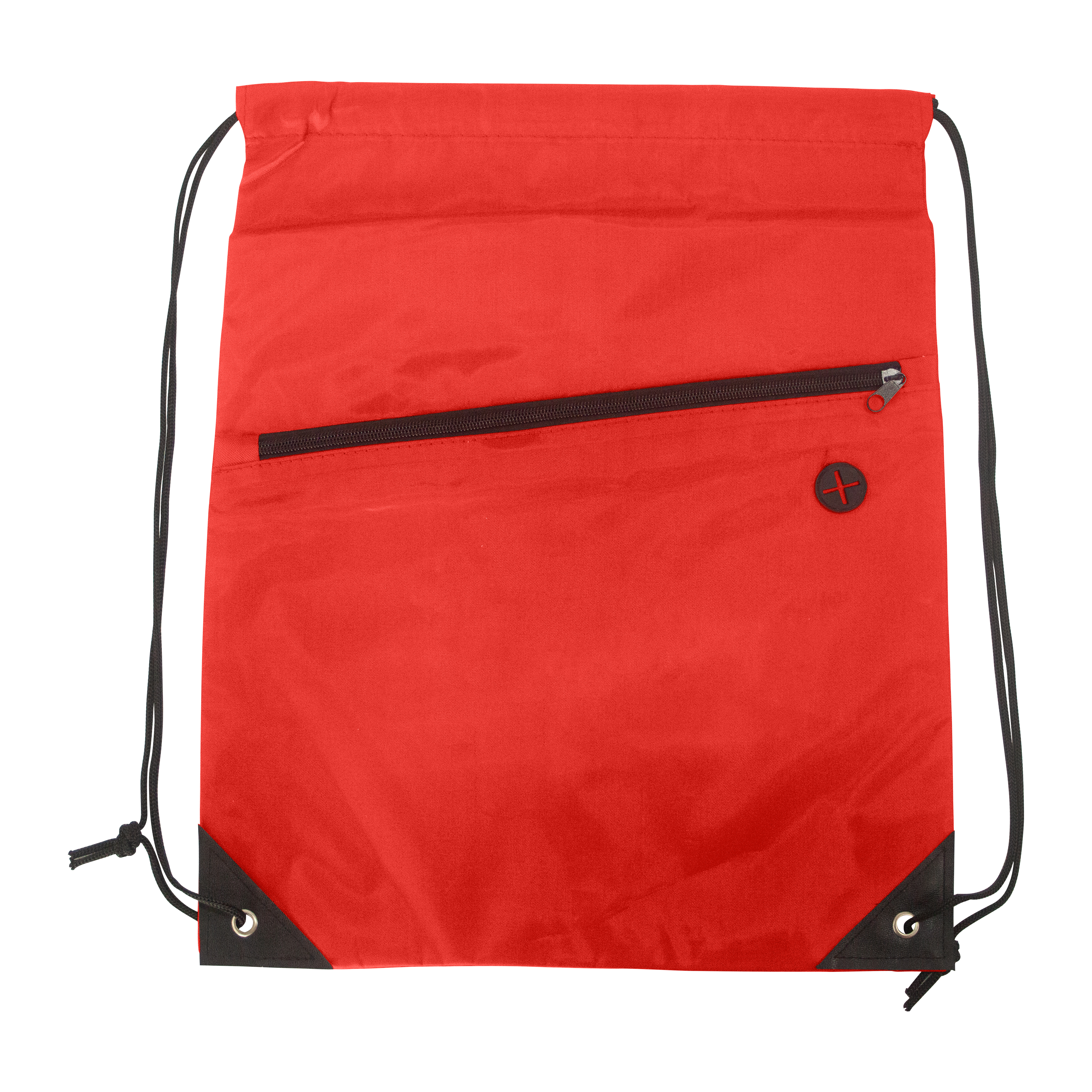 Polyester Drawstring Backpack w/ Front Zipper Pocket