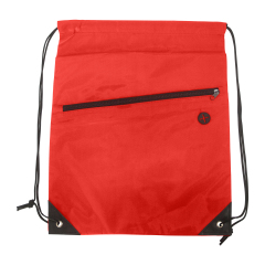 Polyester Drawstring Backpack w/ Front Zipper Pocket