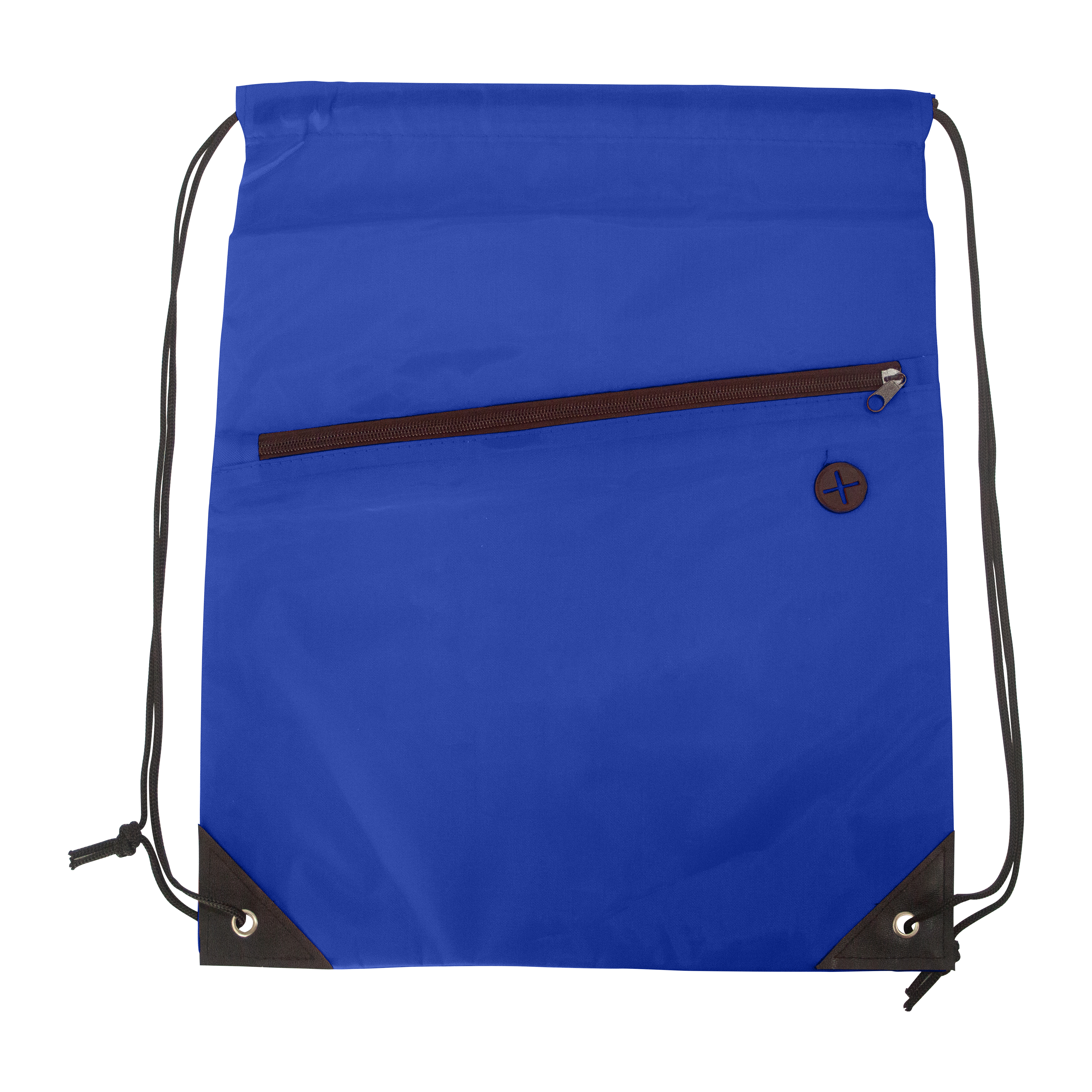 Polyester Drawstring Backpack w/ Front Zipper Pocket