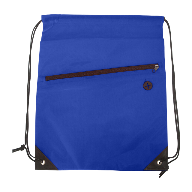 Polyester Drawstring Backpack w/ Front Zipper Pocket