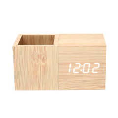 Digital Wooden LED Alarm Clock with Pen Holder