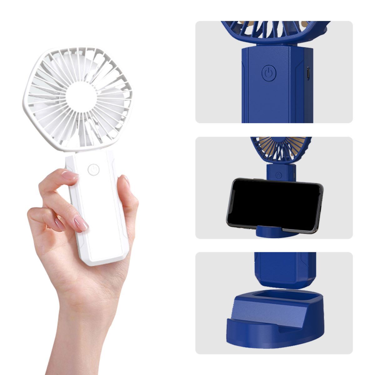 USB Rechargeable Handheld Fan w/Phone Holder