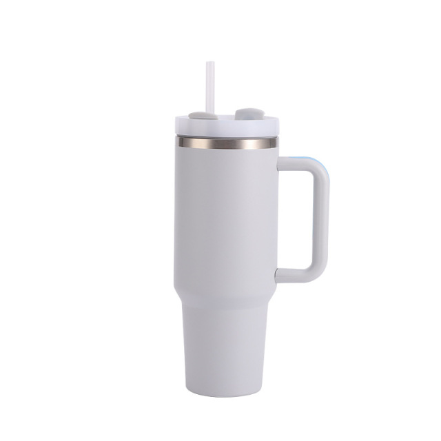 40 Oz. Stainless Steel Tumbler w/Handle and Straw Lid
