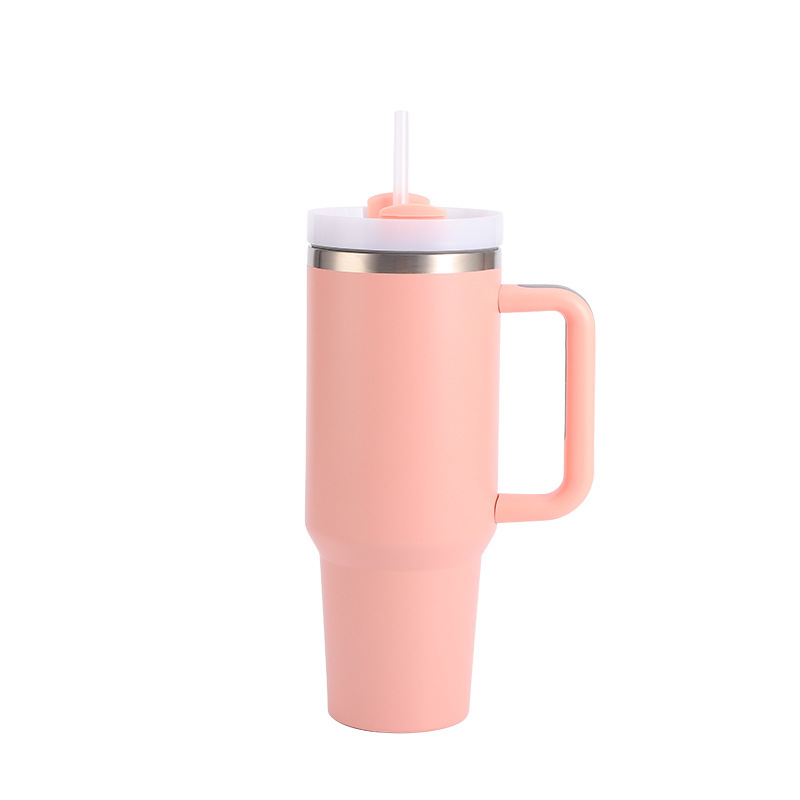 40 Oz. Stainless Steel Tumbler w/Handle and Straw Lid