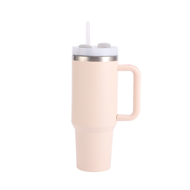 40 Oz. Stainless Steel Tumbler w/Handle and Straw Lid