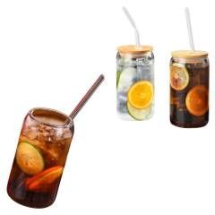 16 Oz. Drinking Glasses w/Bamboo Lid & Glass Straw