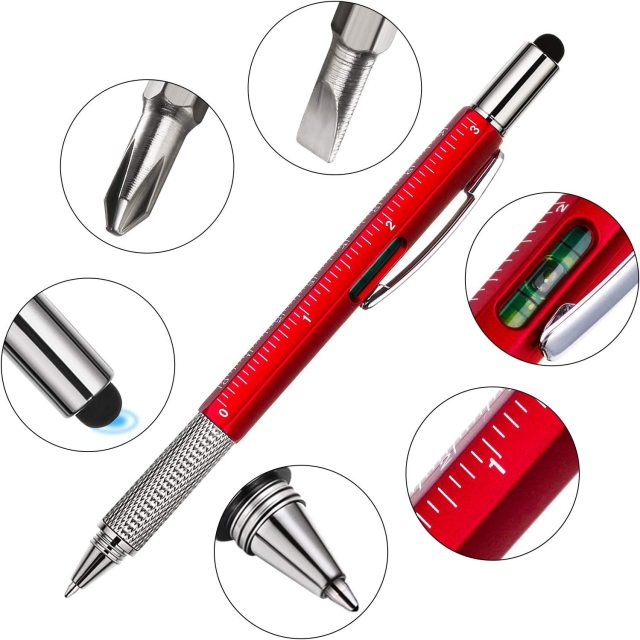 Multi-Tool Ballpoint Pen w/Screw Heads/Ruler/Spirit Level