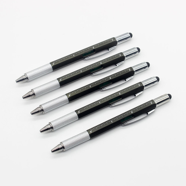 Multi-Tool Ballpoint Pen w/Screw Heads/Ruler/Spirit Level