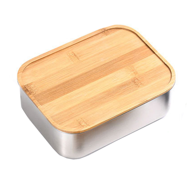 Stainless Steel Lunch Box Set w/Wood Lid