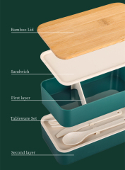 Wheat Straw Lunch Box Set w/Knife Fork Spoon