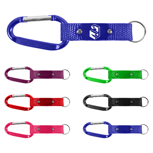7cm Carabiner Keychain with Woven Strap and Metal Plate