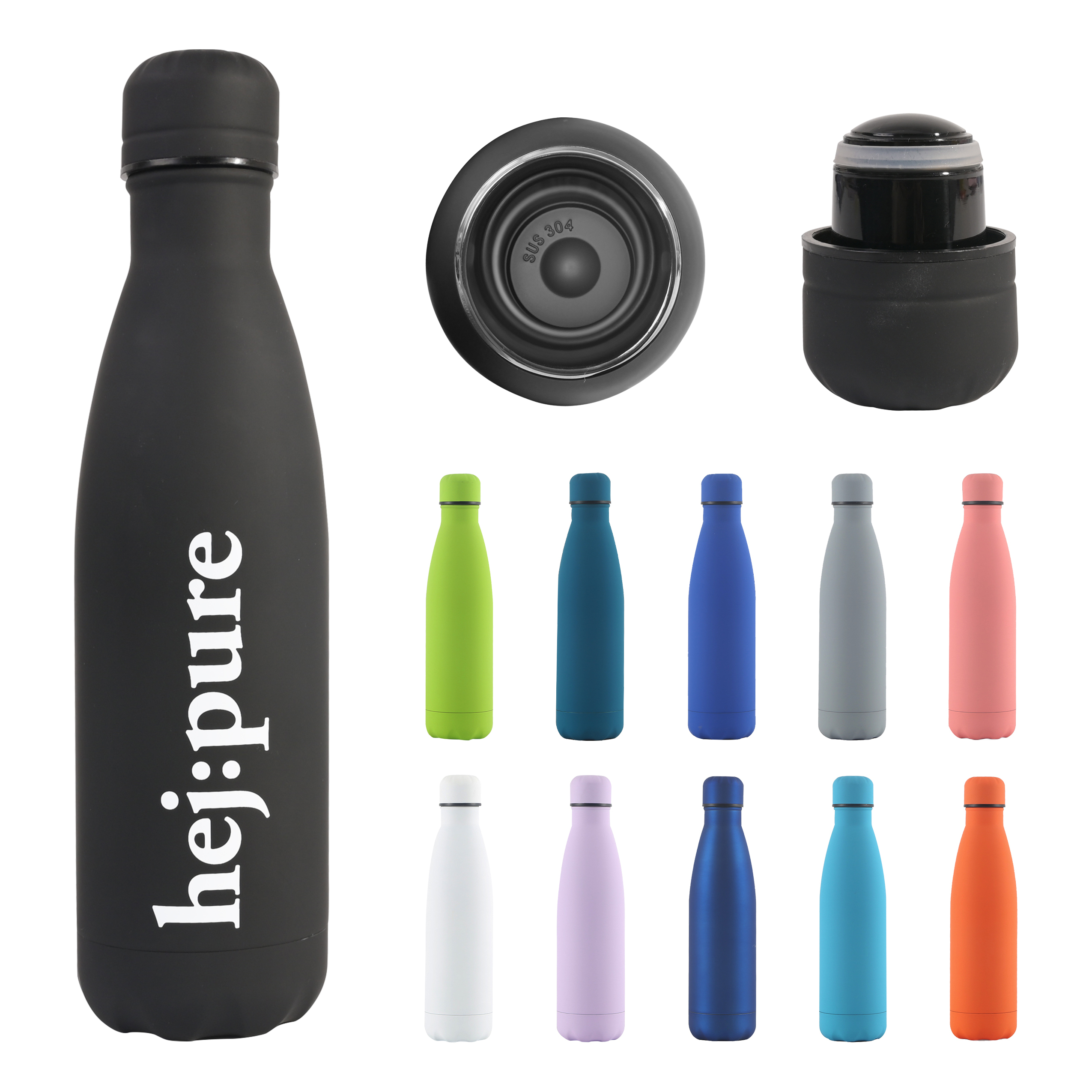 17 Oz. Rubber Matte Stainless Steel Cola Shaped Bottles