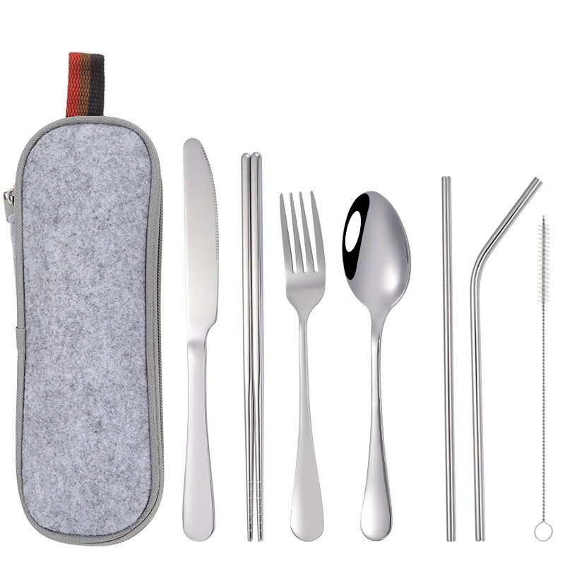 Stainless Steel Tableware Set w/Pouch