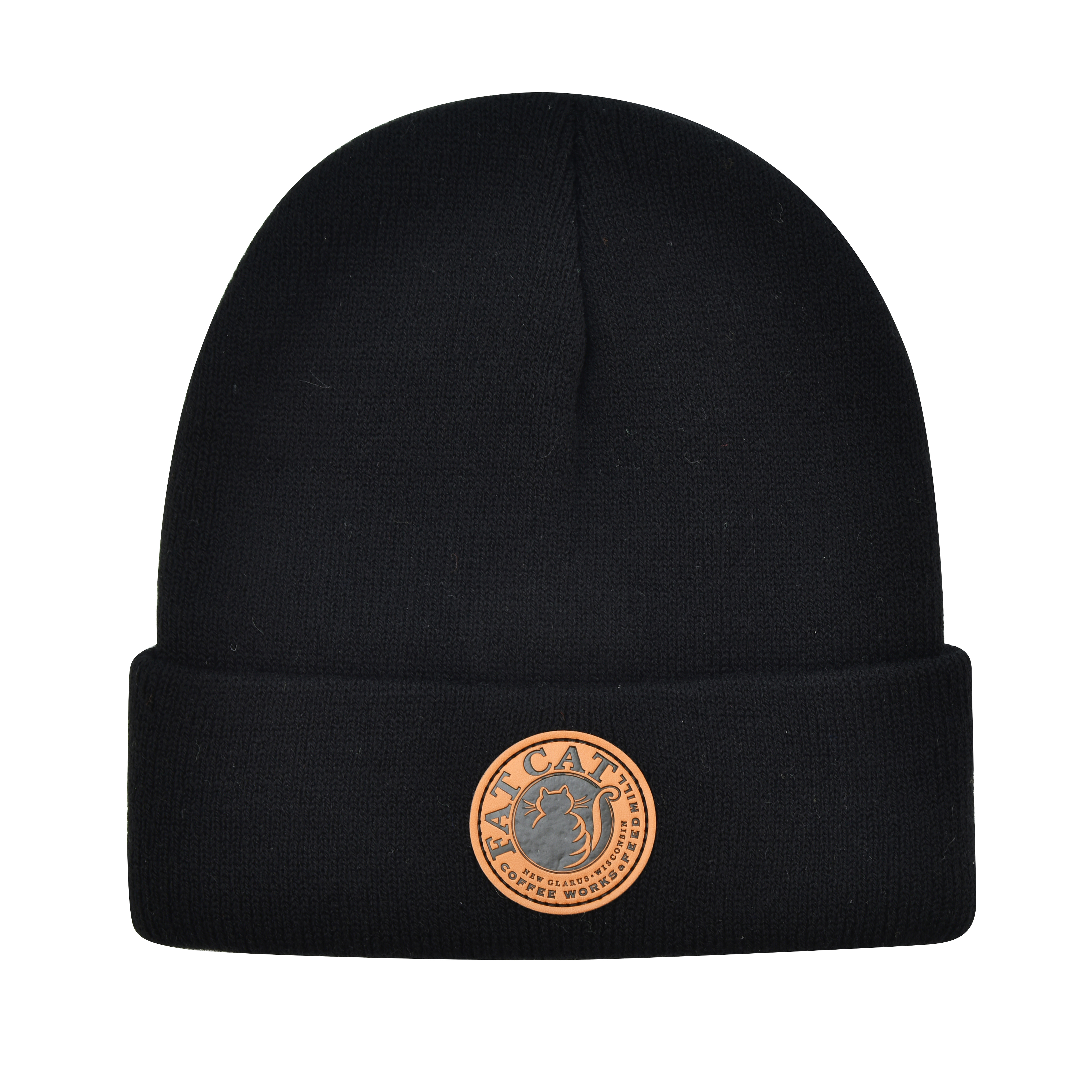 Cuffed Knit Beanie w/Leather Patch