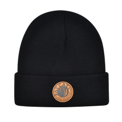 Cuffed Knit Beanie w/Leather Patch