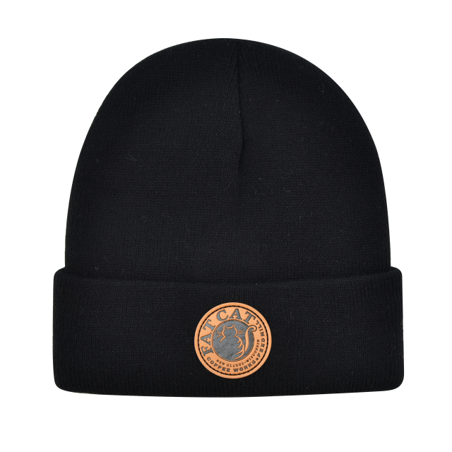 Cuffed Knit Beanie w/Leather Patch