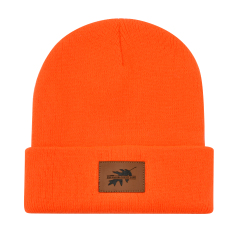 Cuffed Knit Beanie w/Leather Patch