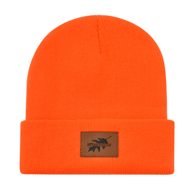Cuffed Knit Beanie w/Leather Patch