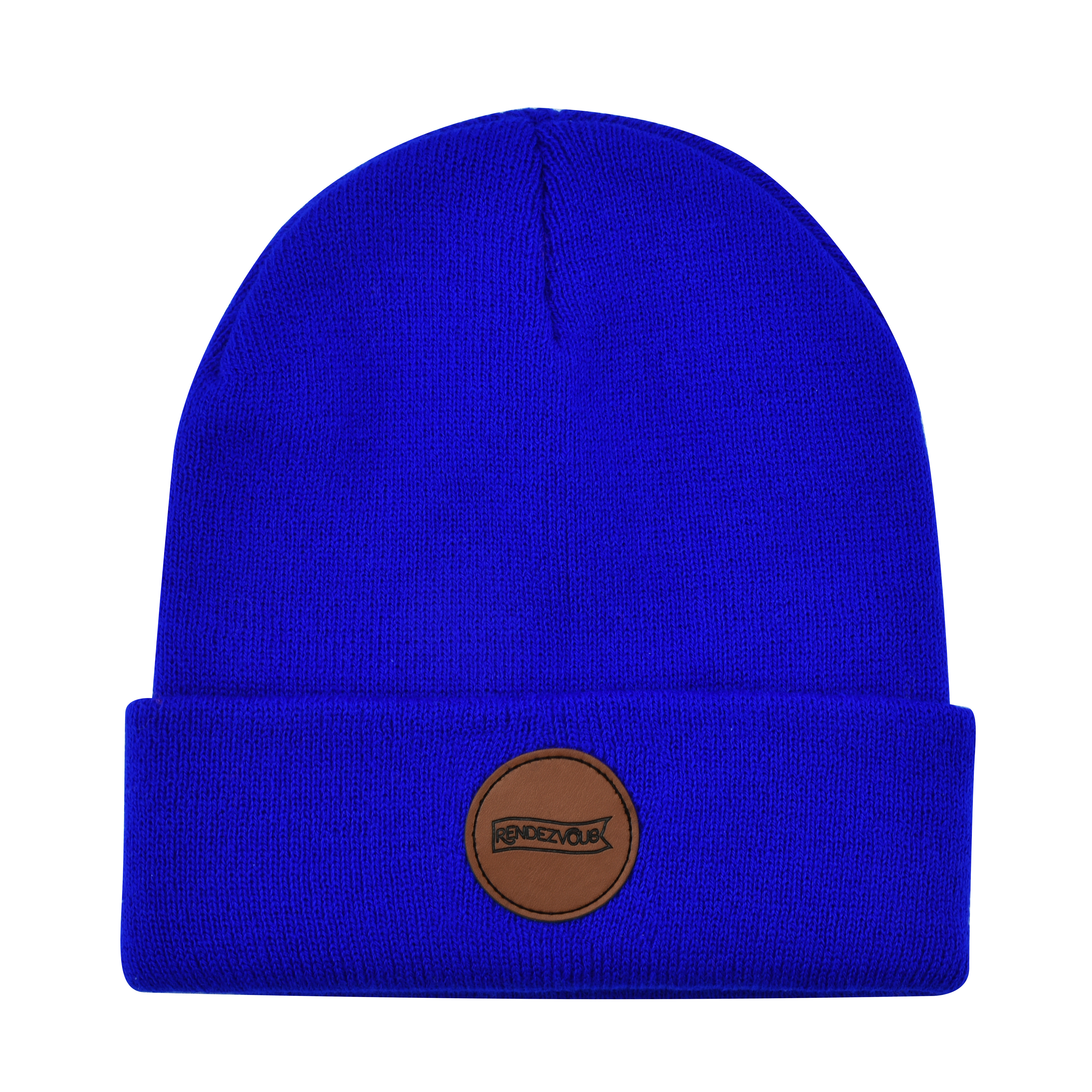 Cuffed Knit Beanie w/Leather Patch