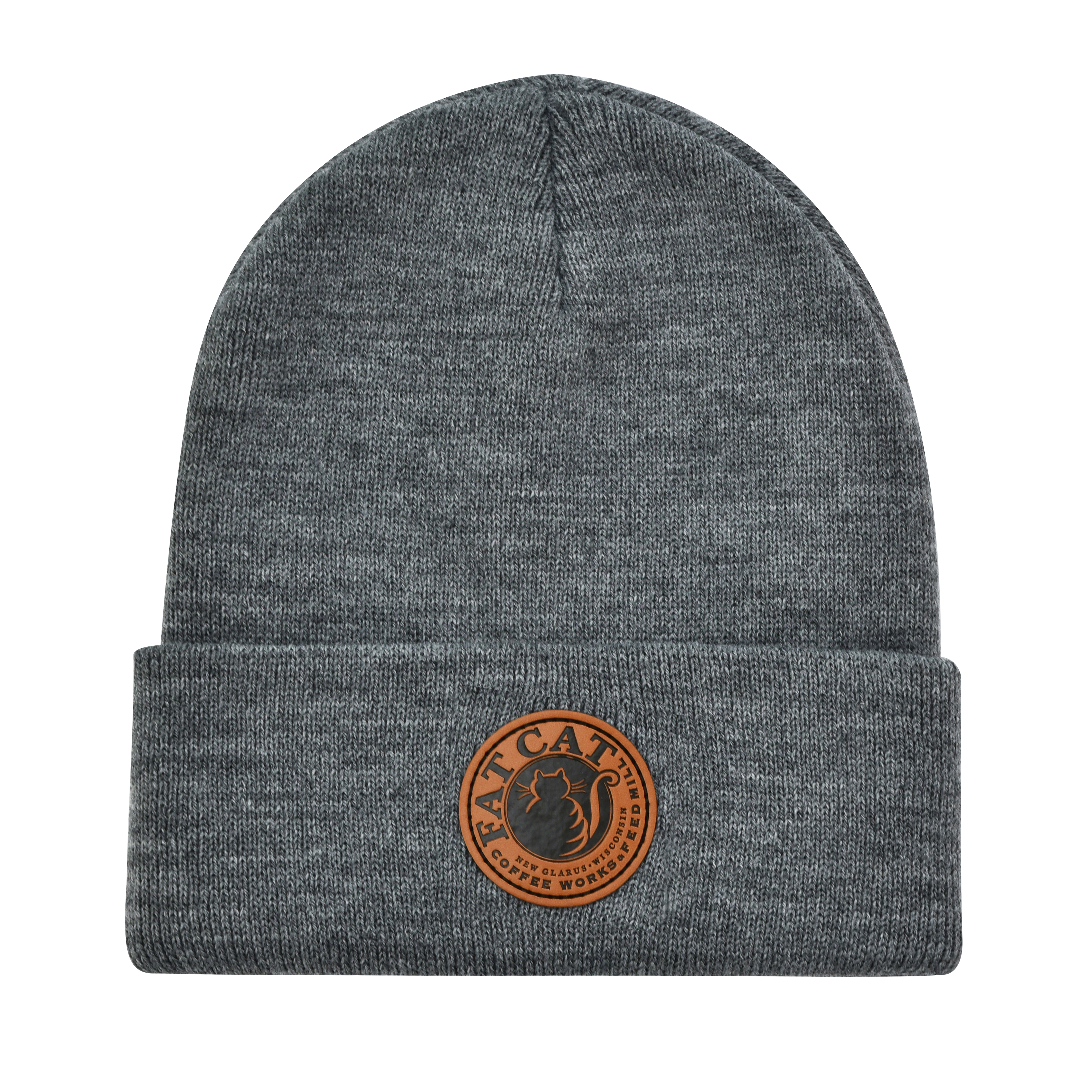 Cuffed Knit Beanie w/Leather Patch