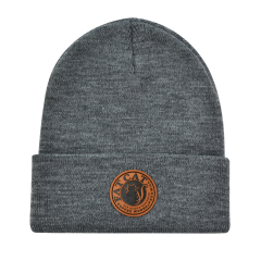 Cuffed Knit Beanie w/Leather Patch