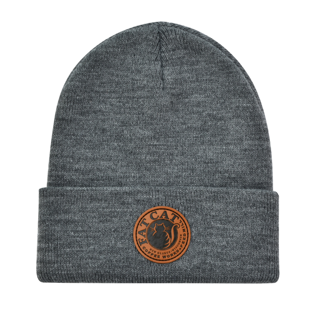 Cuffed Knit Beanie w/Leather Patch
