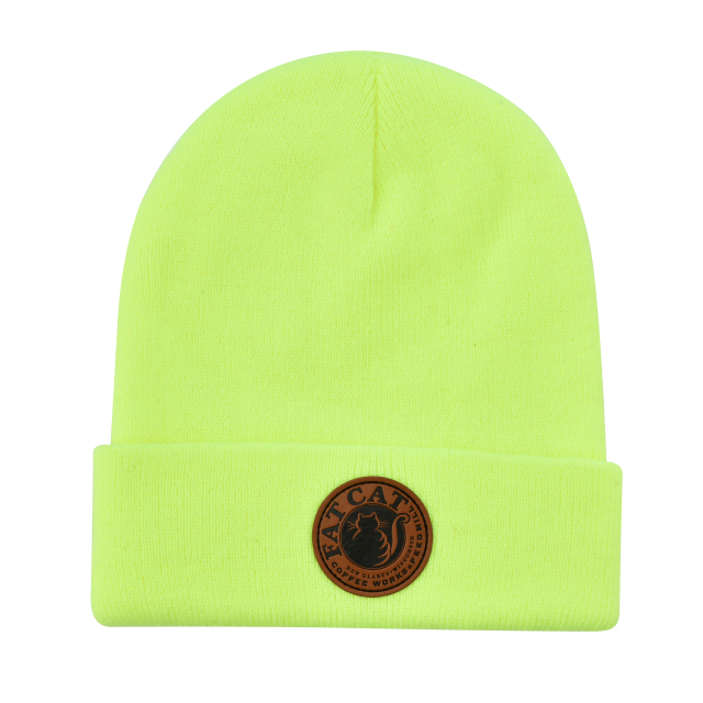 Cuffed Knit Beanie w/Leather Patch