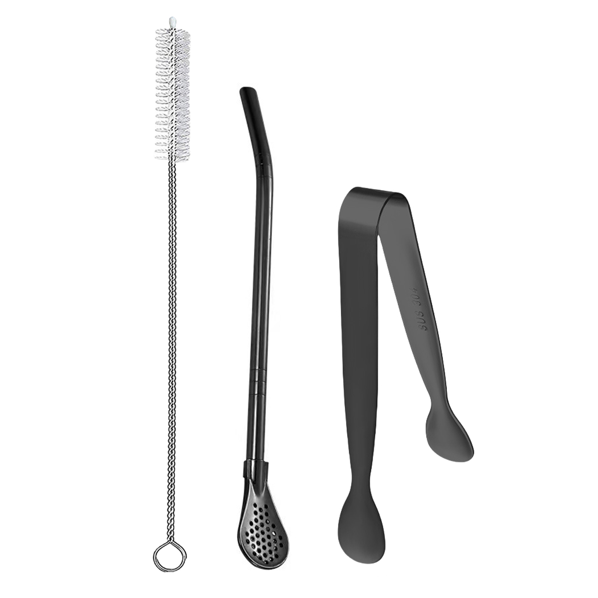Stainless Steel Ice Cube Tongs W/ Straw Set