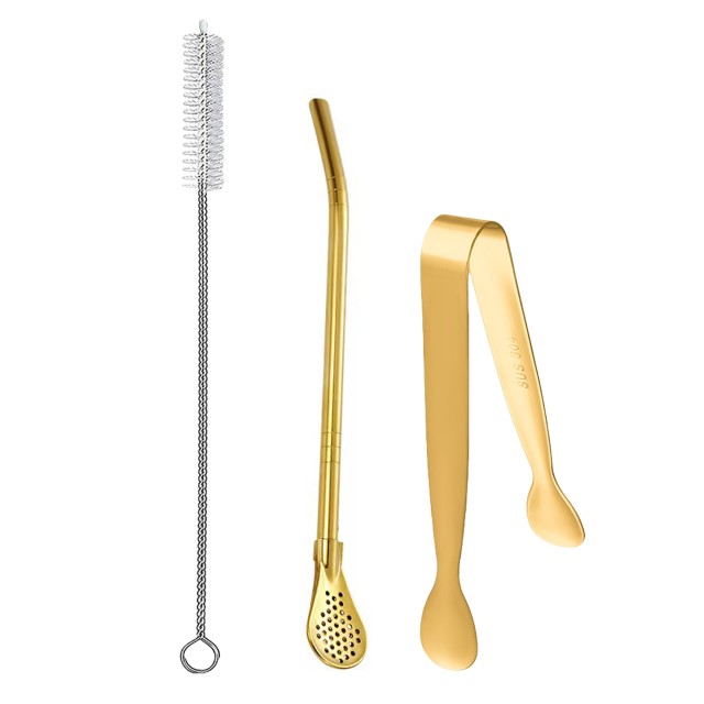 Stainless Steel Ice Cube Tongs W/ Straw Set
