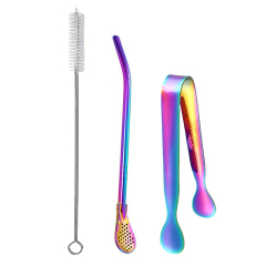 Stainless Steel Ice Cube Tongs W/ Straw Set