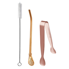 Stainless Steel Ice Cube Tongs W/ Straw Set