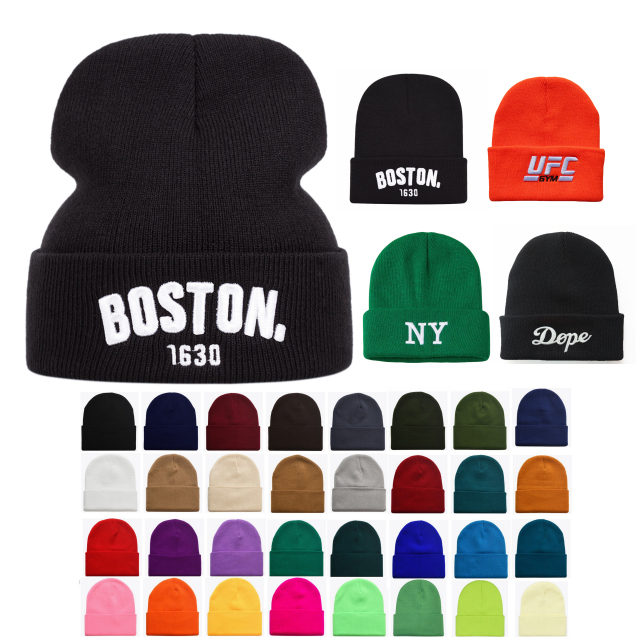 3D Embroidery Knit Beanie Cap