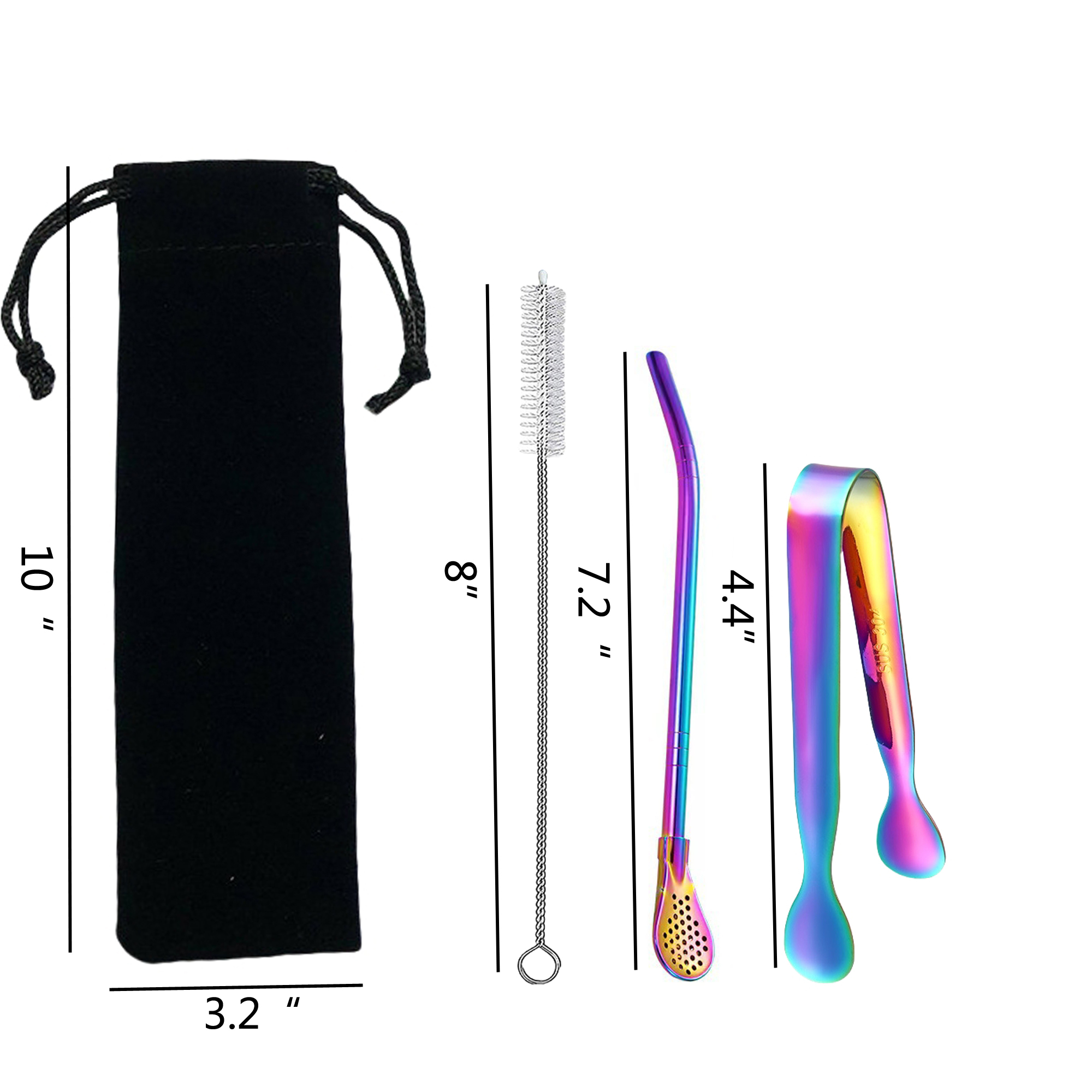 Stainless Steel Ice Cube Tongs W/ Straw Set