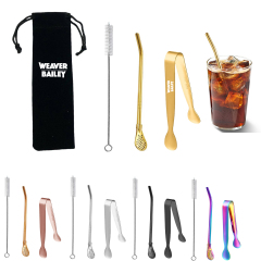 Stainless Steel Ice Cube Tongs W/ Straw Set