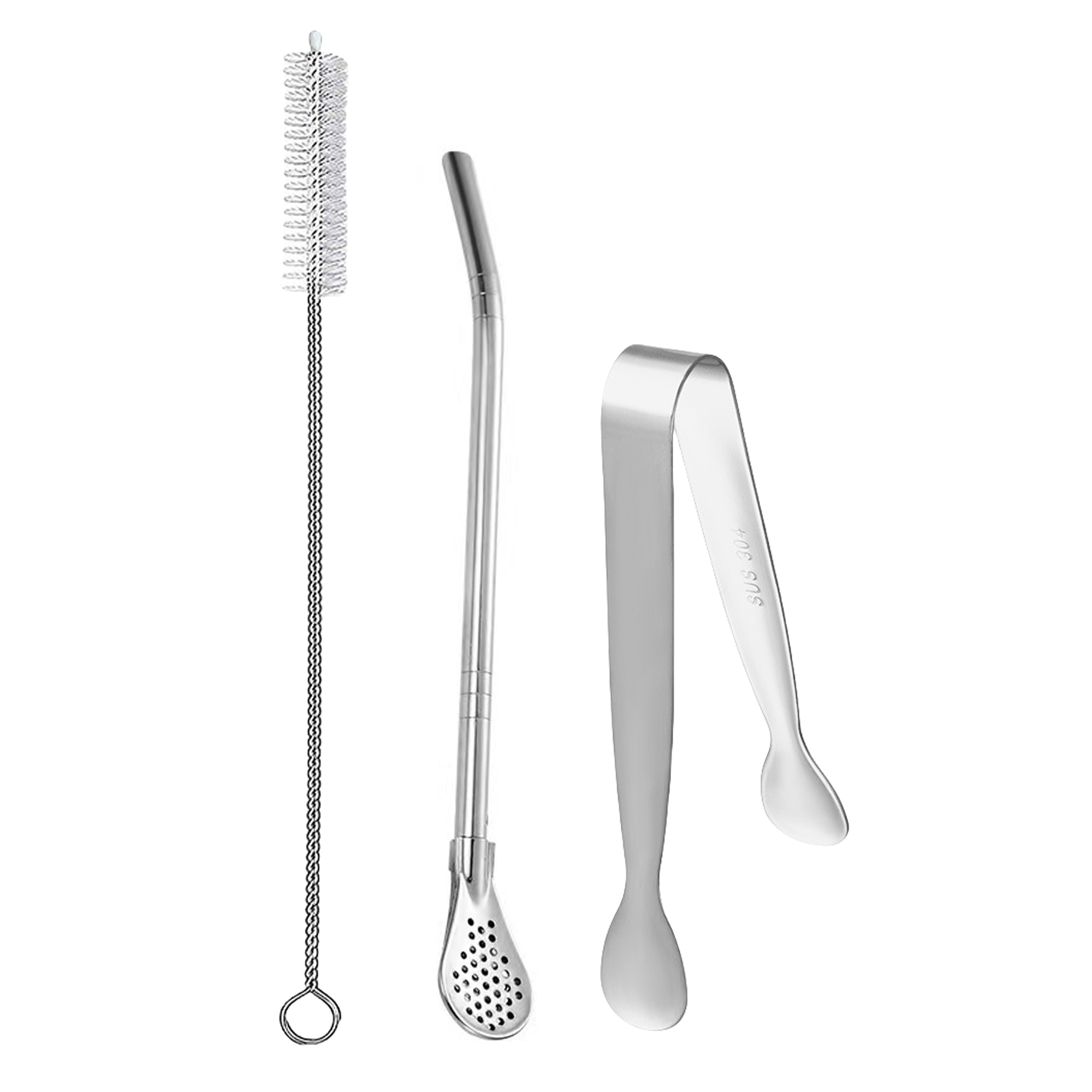 Stainless Steel Ice Cube Tongs W/ Straw Set