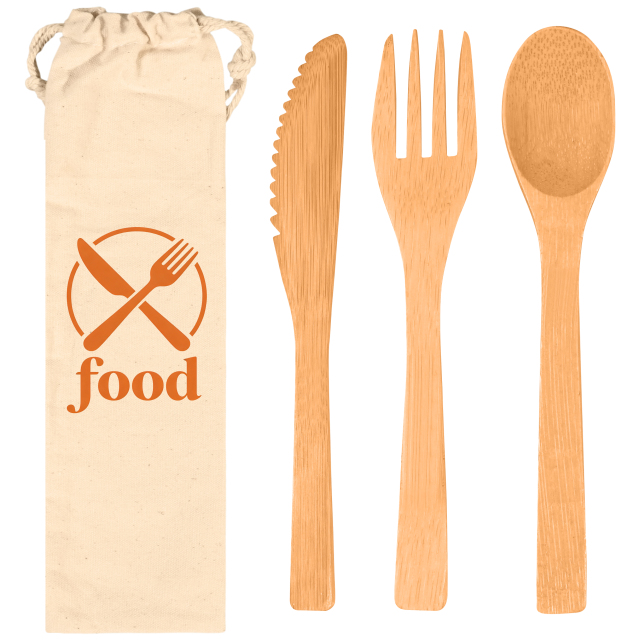 3-Piece Bamboo Cutlery Set with Pouch
