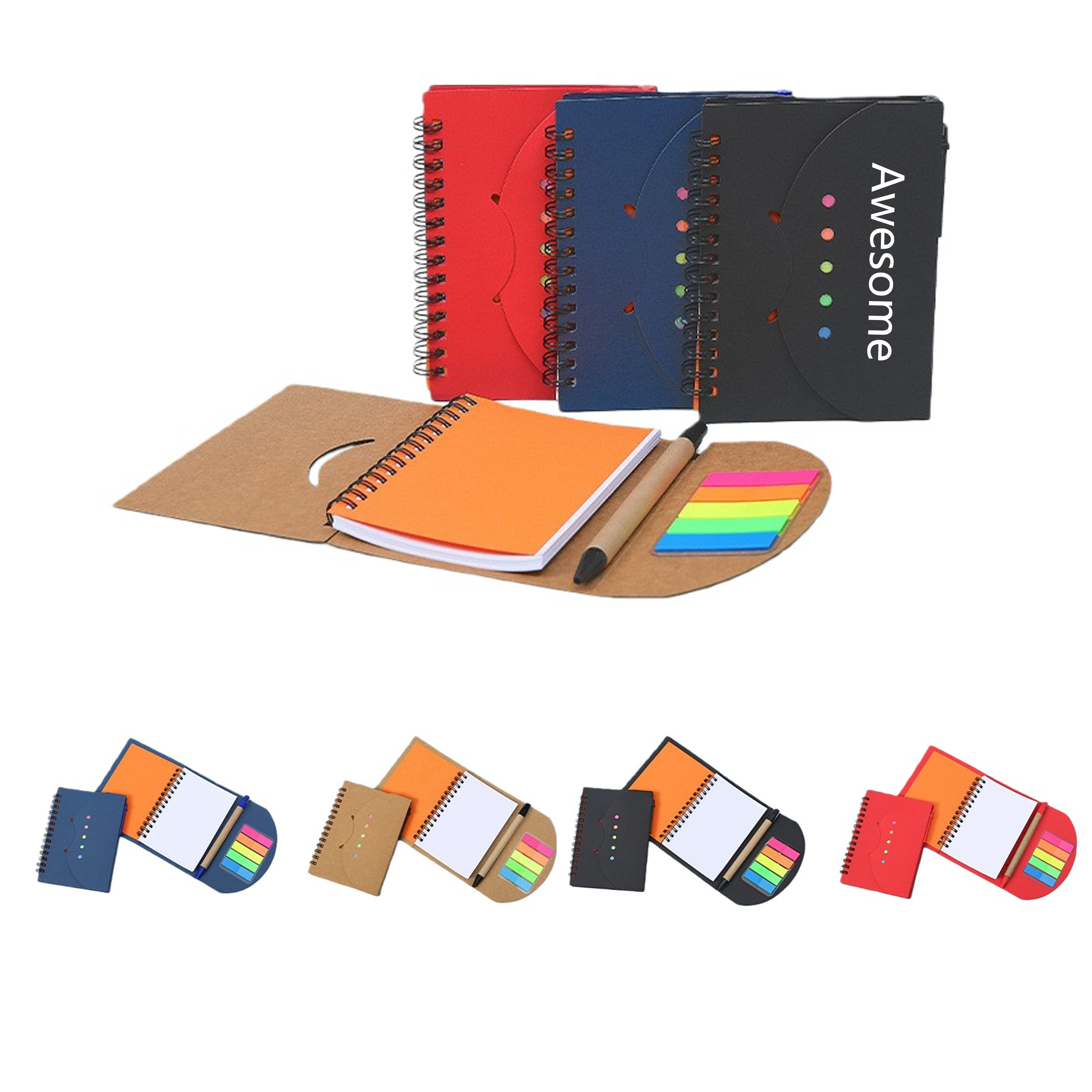 Spiral Notebook With Index labels And Pen Set