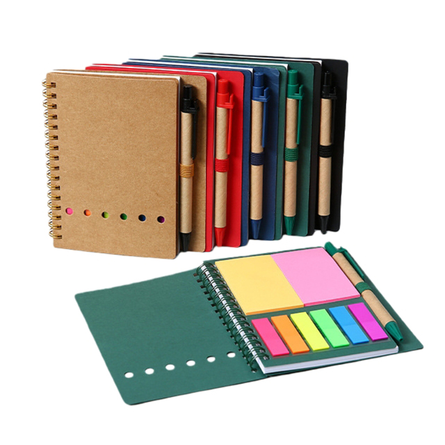 A6 Spiral Notebook and Pen Set with Sticky Notes