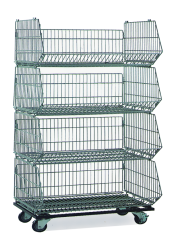 4-Tier Stackable Display Baskets with Wheels – Polished Zinc