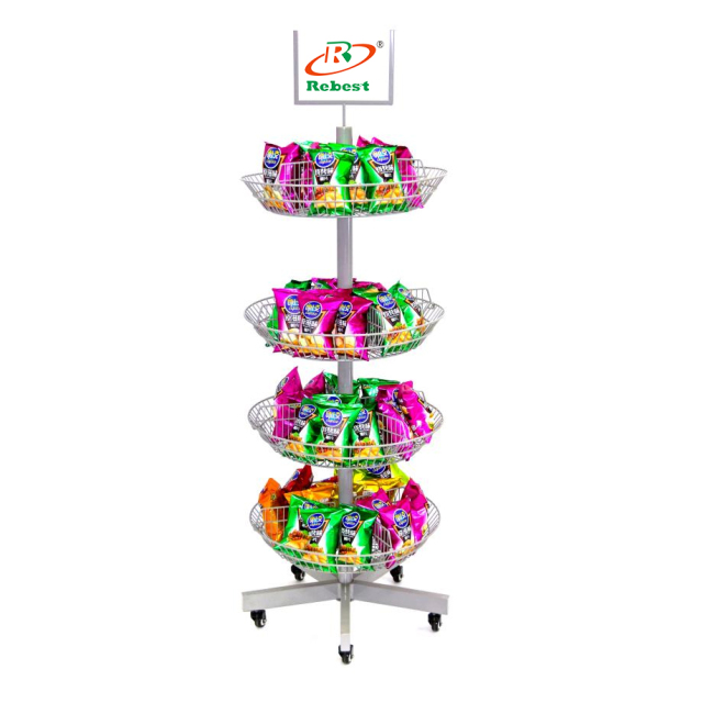 4-Tier Snack Display Rack | Durable Metal Retail Shelf